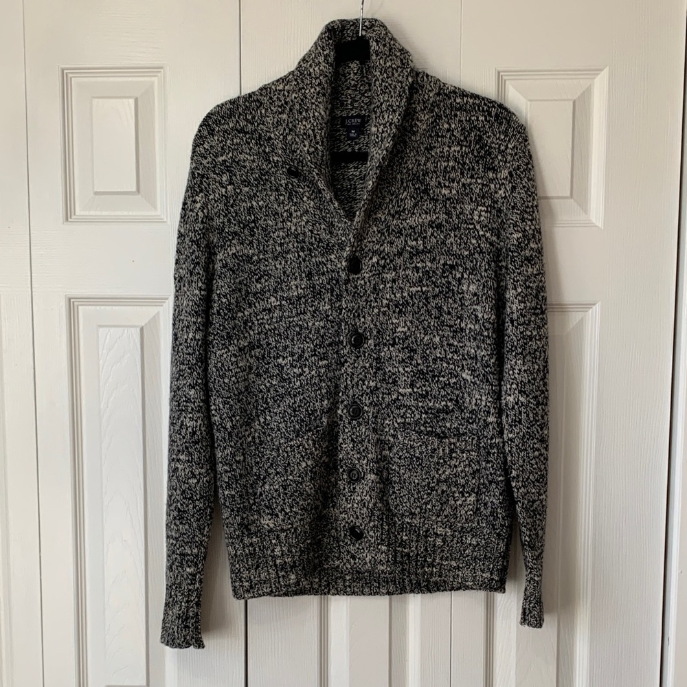 J. Crew Black and Cream Shawl Collar Cardigan Size M Wool Blend